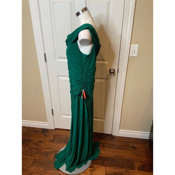 MacDuggal IEENA for MacDuggal Green One Shoulder Cap Sleeve Faux Wrap Gown Sze14 - Picture 5 of 9
